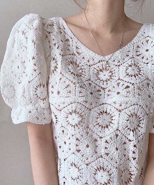 VENCEEXCHANGE（ヴァンスエクスチェンジ）の「クロシェ編みミレースブラウス（シャツ/ブラウス・レディース・ホワイト/オフホワイト・FREE）」の6枚目の写真