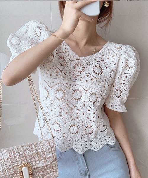 VENCEEXCHANGE（ヴァンスエクスチェンジ）の「クロシェ編みミレースブラウス（シャツ/ブラウス・レディース・ホワイト/オフホワイト・FREE）」の7枚目の写真