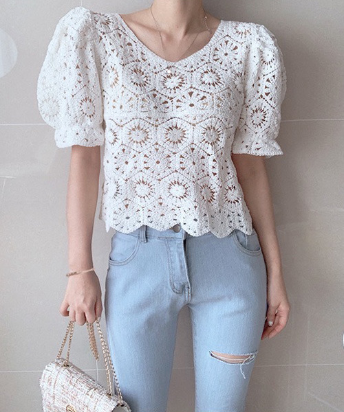 VENCEEXCHANGE（ヴァンスエクスチェンジ）の「クロシェ編みミレースブラウス（シャツ/ブラウス・レディース・ホワイト/オフホワイト・FREE）」の8枚目の写真