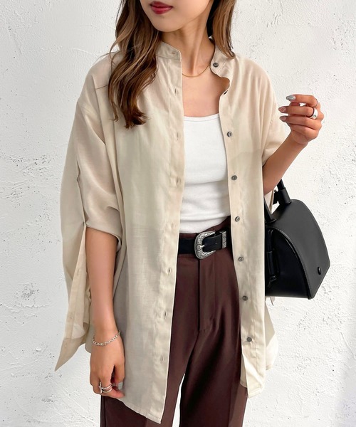 apres jour mignon(アプレジュールミニョン)の「バックスリット2WAYスリーブシャツ【ZOZOTOWN限定アイテム】(シャツ/ブラウス・レディース・ブラック/ライトベージュ/ミント・X-LARGE/フリー)」の4枚目の写真