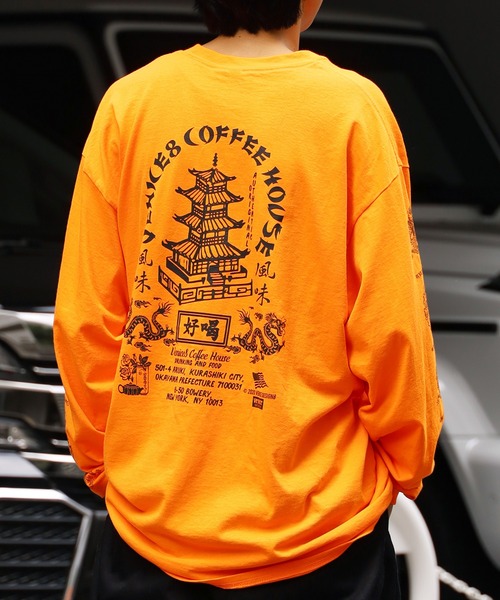 ROOPTOKYO（ループトウキョウ）の「VENICE8 COFFEE HOUSE/ベニス8コーヒーハウス Souvenir China Cook L/S Tee ロングスリーブT 長袖Tシャツ バックプリント（Tシャツ/カットソー・メンズ・オレンジ/ブラック/ホワイト・L/XL/M）」の5枚目の写真