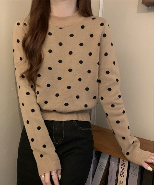 ibeul_(イベール)の「ドットジャガードニットトップス(ニット/セーター・レディース・クリーム/ホワイト/ベージュ/ブラック・FREE)」の5枚目の写真