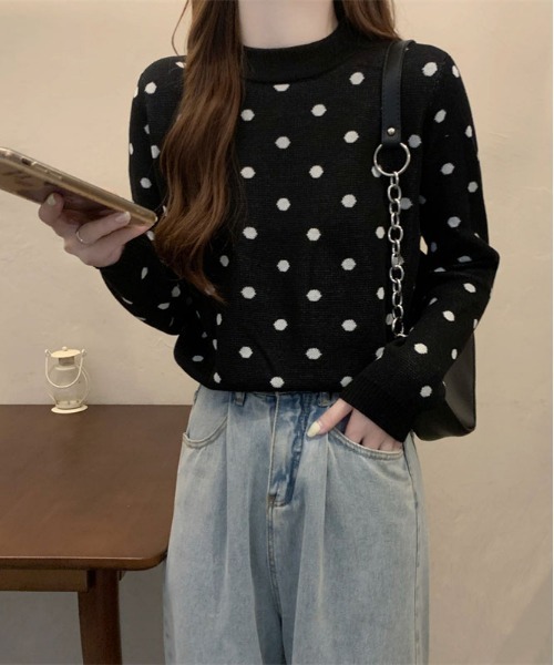 ibeul_(イベール)の「ドットジャガードニットトップス(ニット/セーター・レディース・クリーム/ホワイト/ベージュ/ブラック・FREE)」の6枚目の写真