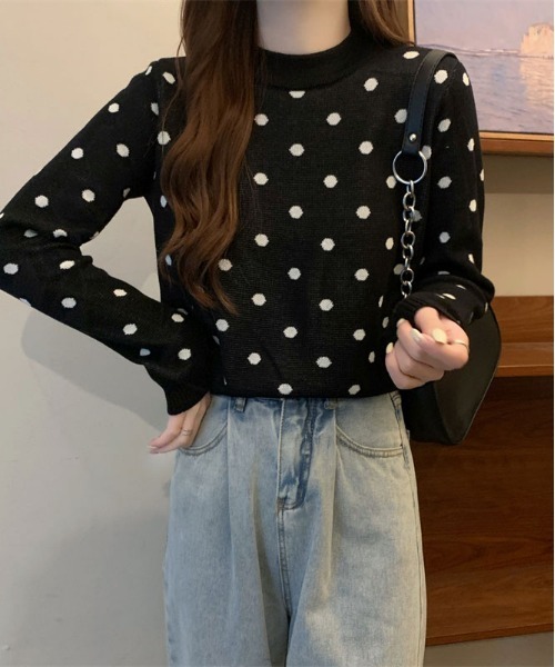 ibeul_(イベール)の「ドットジャガードニットトップス(ニット/セーター・レディース・クリーム/ホワイト/ベージュ/ブラック・FREE)」の7枚目の写真