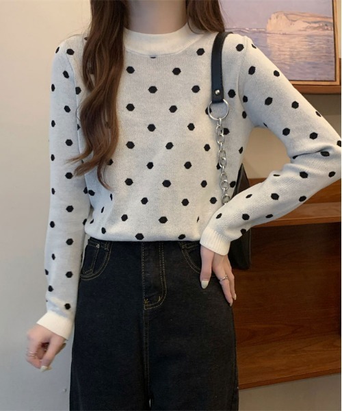 ibeul_(イベール)の「ドットジャガードニットトップス(ニット/セーター・レディース・クリーム/ホワイト/ベージュ/ブラック・FREE)」の8枚目の写真