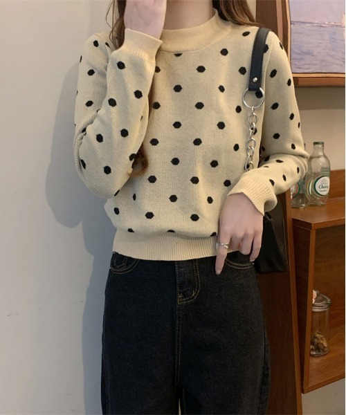 ibeul_(イベール)の「ドットジャガードニットトップス(ニット/セーター・レディース・クリーム/ホワイト/ベージュ/ブラック・FREE)」の10枚目の写真