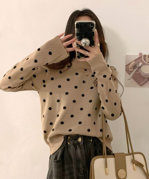 ibeul_(イベール)の「ドットジャガードニットトップス(ニット/セーター・レディース・クリーム/ホワイト/ベージュ/ブラック・FREE)」の11枚目の写真
