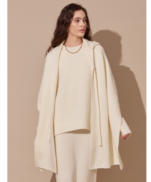 ALEXIA STAM（アリシアスタン）の「Boucle Knit Hooded Stole /ブークレニットフーデッドストール（ストール/ショール・レディース・オフホワイト/ブラウン・FREE）」の6枚目の写真