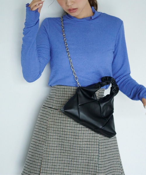 FREE'S MART（フリーズマート）の「◆ギャザーハンドルパネルバッグ（トートバッグ・レディース・ブラック/グリーン・ﾌﾘ-）」の4枚目の写真