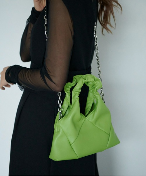 FREE'S MART（フリーズマート）の「◆ギャザーハンドルパネルバッグ（トートバッグ・レディース・ブラック/グリーン・ﾌﾘ-）」の15枚目の写真