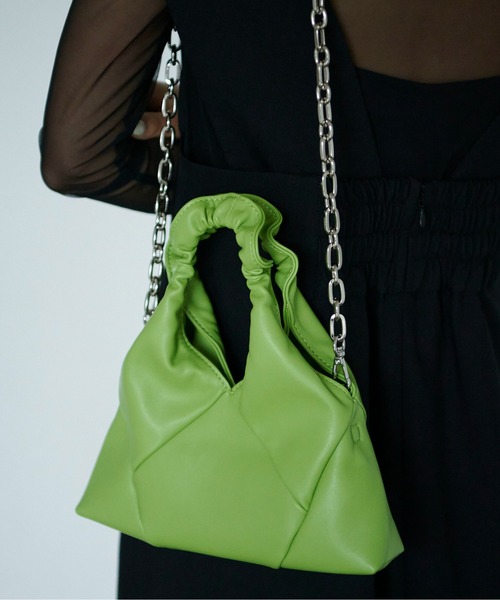 FREE'S MART（フリーズマート）の「◆ギャザーハンドルパネルバッグ（トートバッグ・レディース・ブラック/グリーン・ﾌﾘ-）」の16枚目の写真