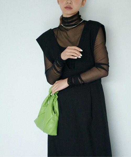 FREE'S MART（フリーズマート）の「◆ギャザーハンドルパネルバッグ（トートバッグ・レディース・ブラック/グリーン・ﾌﾘ-）」の17枚目の写真