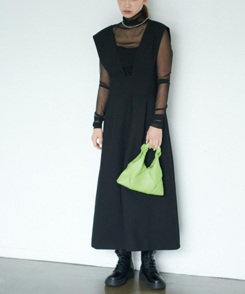 FREE'S MART（フリーズマート）の「◆ギャザーハンドルパネルバッグ（トートバッグ・レディース・ブラック/グリーン・ﾌﾘ-）」の18枚目の写真