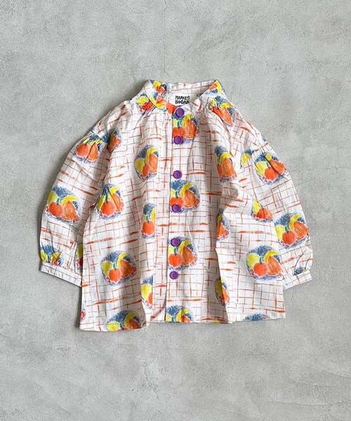 HOGAN RANCH WEAR（ホーガンランチウエア）の「バンドカラーギャザーシャツ/総柄(90～130cm)（シャツ/ブラウス・キッズ・チャコール/ブルー/オフホワイト・90/100/110/120/130）」の2枚目の写真