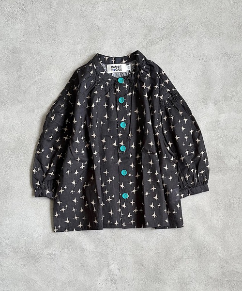 HOGAN RANCH WEAR（ホーガンランチウエア）の「バンドカラーギャザーシャツ/総柄(90～130cm)（シャツ/ブラウス・キッズ・チャコール/ブルー/オフホワイト・90/100/110/120/130）」の3枚目の写真