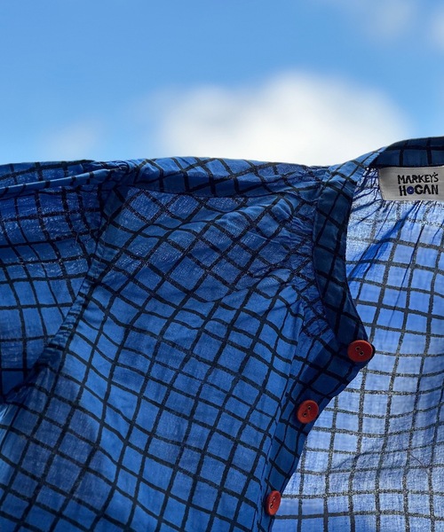 HOGAN RANCH WEAR（ホーガンランチウエア）の「バンドカラーギャザーシャツ/総柄(90～130cm)（シャツ/ブラウス・キッズ・チャコール/ブルー/オフホワイト・90/100/110/120/130）」の5枚目の写真