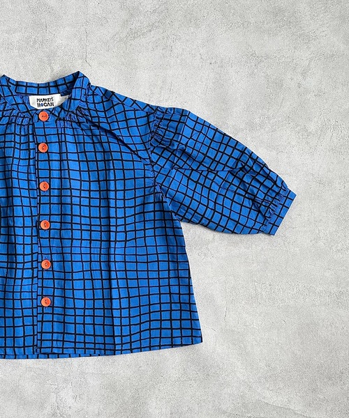 HOGAN RANCH WEAR（ホーガンランチウエア）の「バンドカラーギャザーシャツ/総柄(90～130cm)（シャツ/ブラウス・キッズ・チャコール/ブルー/オフホワイト・90/100/110/120/130）」の7枚目の写真