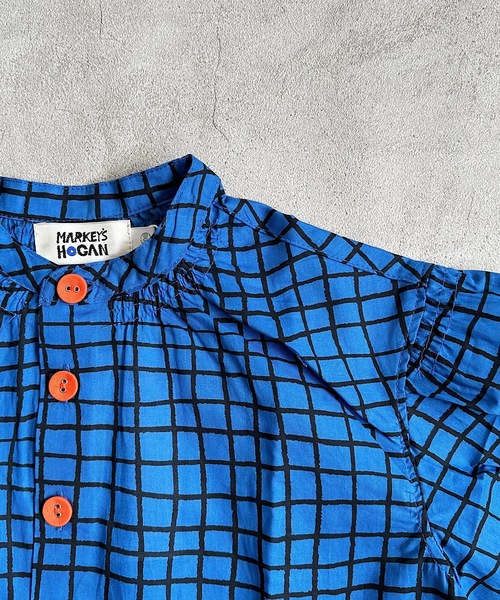 HOGAN RANCH WEAR（ホーガンランチウエア）の「バンドカラーギャザーシャツ/総柄(90～130cm)（シャツ/ブラウス・キッズ・チャコール/ブルー/オフホワイト・90/100/110/120/130）」の8枚目の写真