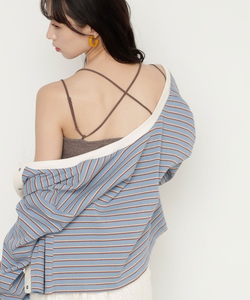 GeeRA（ジーラ）の「カップ付バッククロスキャミソール（キャミソール・レディース・ブラウン/ブラック/ブルー/オフホワイト・SMALL/MEDIUM/LARGE/X-LARGE）」の9枚目の写真