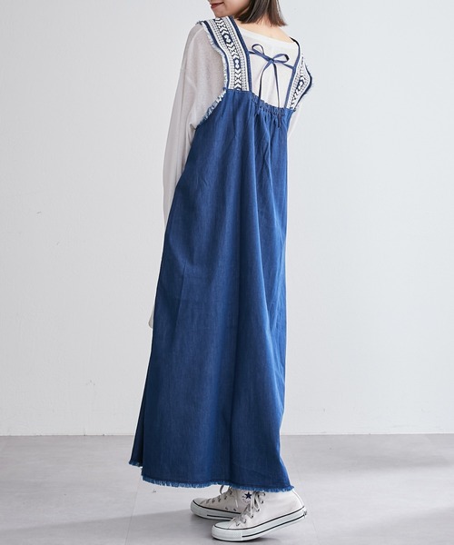 チャオパニックティピー　デニム刺繍ワンピース　インド綿　ロング丈　フリーサイズ CIAOPANIC TYPY（チャオパニックティピー）の「【From India