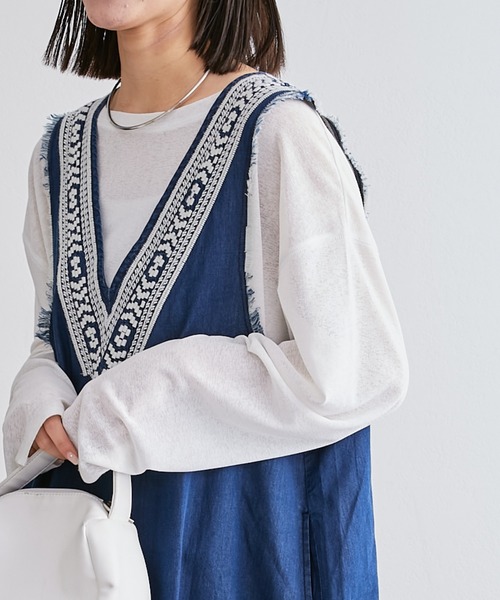 チャオパニックティピー　デニム刺繍ワンピース　インド綿　ロング丈　フリーサイズ チャオパニック ティピー indiaデニム 刺繍 ワンピース 長袖