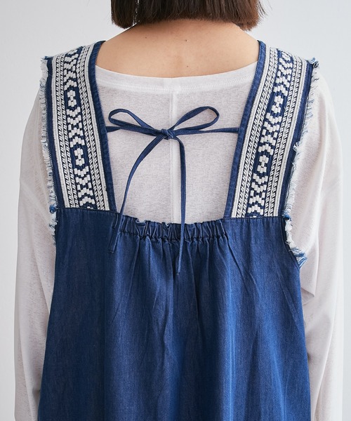 チャオパニックティピー　デニム刺繍ワンピース　インド綿　ロング丈　フリーサイズ CIAOPANIC TYPY（チャオパニックティピー）の「【india】デニム