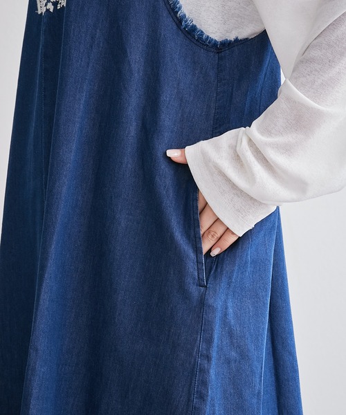 チャオパニックティピー　デニム刺繍ワンピース　インド綿　ロング丈　フリーサイズ CIAOPANIC TYPY（チャオパニックティピー）の「【From India