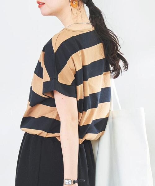 coen（コーエン）の「【WEB限定】ワイドボーダーフレンチスリーブTシャツ（Tシャツ/カットソー・レディース・ブラック/ブラウン/ケリーグリーン/コバルトブルー・M/L）」の3枚目の写真