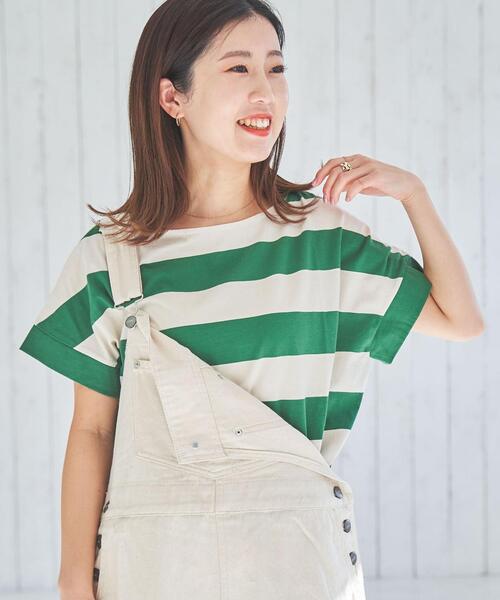 coen（コーエン）の「【WEB限定】ワイドボーダーフレンチスリーブTシャツ（Tシャツ/カットソー・レディース・ブラック/ブラウン/ケリーグリーン/コバルトブルー・M/L）」の4枚目の写真