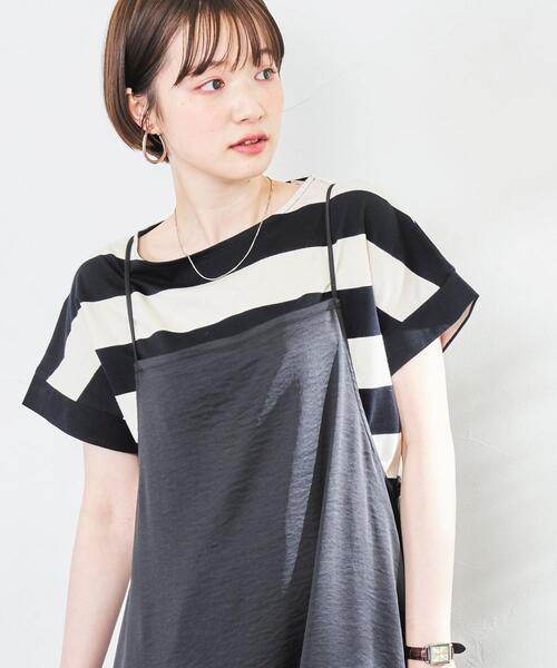 coen（コーエン）の「【WEB限定】ワイドボーダーフレンチスリーブTシャツ（Tシャツ/カットソー・レディース・ブラック/ブラウン/ケリーグリーン/コバルトブルー・M/L）」の5枚目の写真