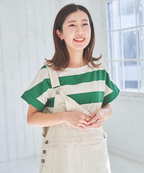 coen（コーエン）の「【WEB限定】ワイドボーダーフレンチスリーブTシャツ（Tシャツ/カットソー・レディース・ブラック/ブラウン/ケリーグリーン/コバルトブルー・M/L）」の7枚目の写真