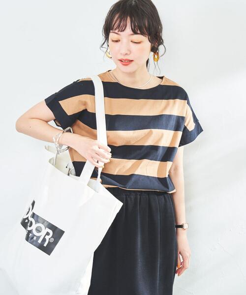 coen（コーエン）の「【WEB限定】ワイドボーダーフレンチスリーブTシャツ（Tシャツ/カットソー・レディース・ブラック/ブラウン/ケリーグリーン/コバルトブルー・M/L）」の9枚目の写真