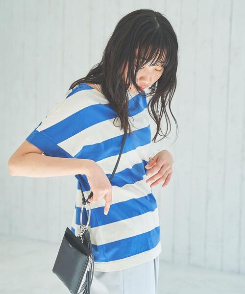 coen（コーエン）の「【WEB限定】ワイドボーダーフレンチスリーブTシャツ（Tシャツ/カットソー・レディース・ブラック/ブラウン/ケリーグリーン/コバルトブルー・M/L）」の11枚目の写真