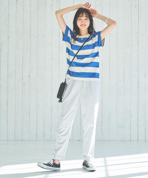 coen（コーエン）の「【WEB限定】ワイドボーダーフレンチスリーブTシャツ（Tシャツ/カットソー・レディース・ブラック/ブラウン/ケリーグリーン/コバルトブルー・M/L）」の12枚目の写真