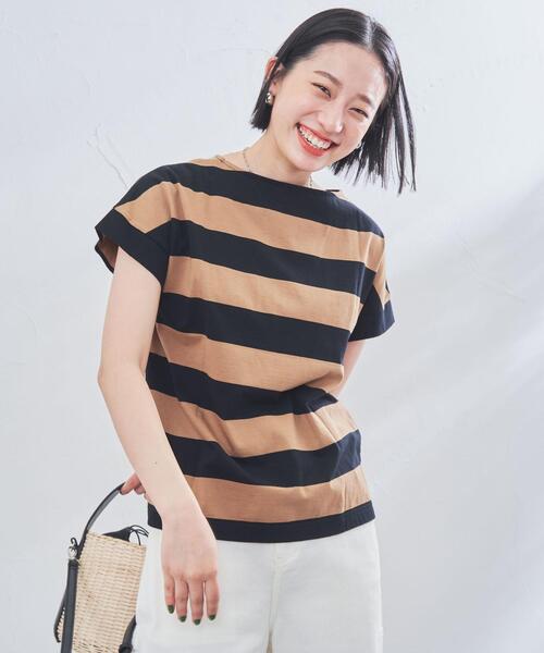 coen（コーエン）の「【WEB限定】ワイドボーダーフレンチスリーブTシャツ（Tシャツ/カットソー・レディース・ブラック/ブラウン/ケリーグリーン/コバルトブルー・M/L）」の13枚目の写真