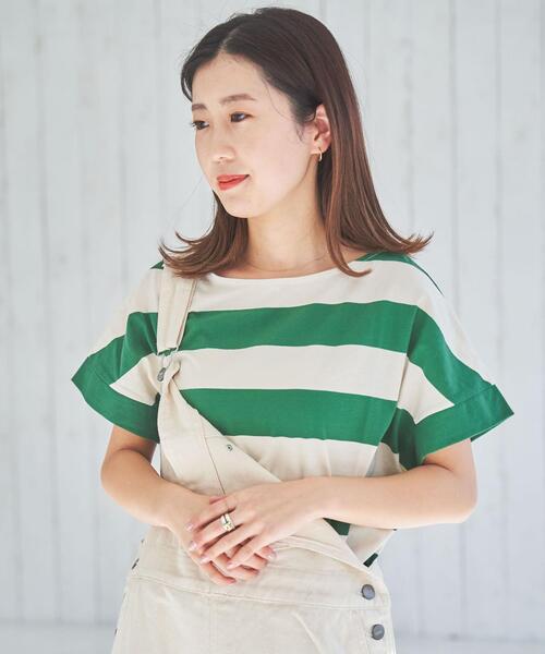 coen（コーエン）の「【WEB限定】ワイドボーダーフレンチスリーブTシャツ（Tシャツ/カットソー・レディース・ブラック/ブラウン/ケリーグリーン/コバルトブルー・M/L）」の15枚目の写真