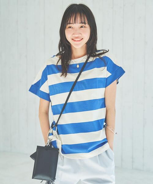 coen（コーエン）の「【WEB限定】ワイドボーダーフレンチスリーブTシャツ（Tシャツ/カットソー・レディース・ブラック/ブラウン/ケリーグリーン/コバルトブルー・M/L）」の20枚目の写真