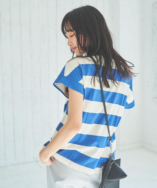 coen（コーエン）の「【WEB限定】ワイドボーダーフレンチスリーブTシャツ（Tシャツ/カットソー・レディース・ブラック/ブラウン/ケリーグリーン/コバルトブルー・M/L）」の21枚目の写真