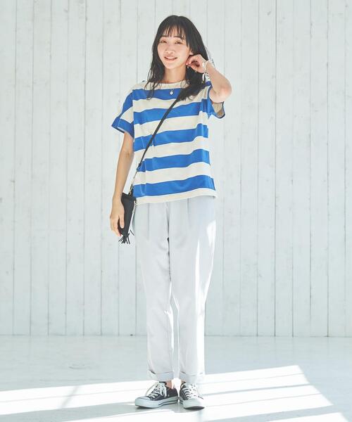 coen（コーエン）の「【WEB限定】ワイドボーダーフレンチスリーブTシャツ（Tシャツ/カットソー・レディース・ブラック/ブラウン/ケリーグリーン/コバルトブルー・M/L）」の22枚目の写真