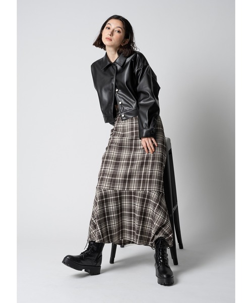 Adoon plain(アドーンプレーン)の「チェックスカート(スカート・レディース・ブラウン系その他/チャコールグレー・MEDIUM/LARGE)」の2枚目の写真