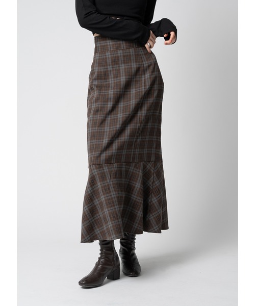 Adoon plain(アドーンプレーン)の「チェックスカート(スカート・レディース・ブラウン系その他/チャコールグレー・MEDIUM/LARGE)」の9枚目の写真