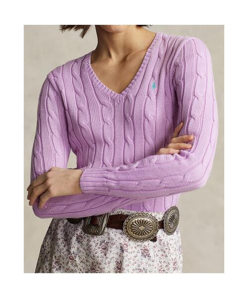 POLO RALPH LAUREN(ポロ ラルフ ローレン)の「ケーブルニット コットン Vネック セーター(ニット/セーター・レディース・パープル・M/XS/S/L)」の4枚目の写真