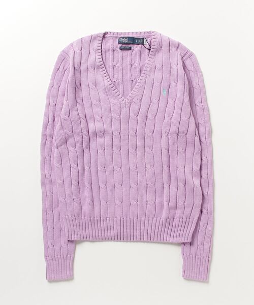 POLO RALPH LAUREN(ポロ ラルフ ローレン)の「ケーブルニット コットン Vネック セーター(ニット/セーター・レディース・パープル・M/XS/S/L)」の5枚目の写真