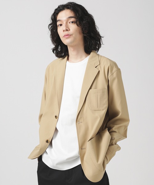 NANO universe（ナノユニバース）の「LB.03/シアサッカー2Bシャツジャケット（テーラードジャケット・メンズ・カーキ/ベージュ/ネイビー・M/S/L）」の2枚目の写真