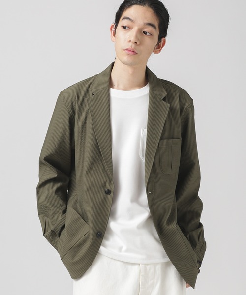 NANO universe（ナノユニバース）の「LB.03/シアサッカー2Bシャツジャケット（テーラードジャケット・メンズ・カーキ/ベージュ/ネイビー・M/S/L）」の8枚目の写真