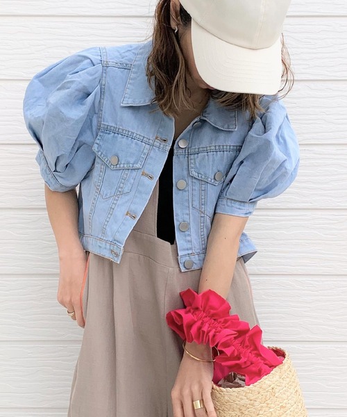 Q（キュー）の「バルーンスリーブショートGジャン（デニムジャケット・レディース・ライトブルー・MEDIUM）」の5枚目の写真