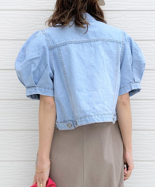 Q（キュー）の「バルーンスリーブショートGジャン（デニムジャケット・レディース・ライトブルー・MEDIUM）」の7枚目の写真