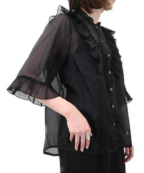 STYLEBLOCK（スタイルブロック）の「オーガンジーフリルブラウス（シャツ/ブラウス・レディース・ブラック/グレー/ホワイト系その他・M）」の6枚目の写真