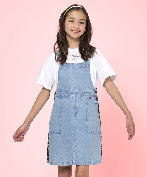 Right-on（ライトオン）の「【VIVIAN BLUE】テープロゴジャンスカ（ジャンパースカート・キッズ・ダークインディゴブルー/ライトインディゴブルー・120/150/140/130）」の12枚目の写真