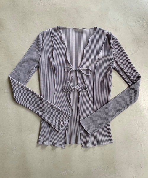 SHAGGIE（シャギー）の「ダブルリボンプリーツシアーカーディガン